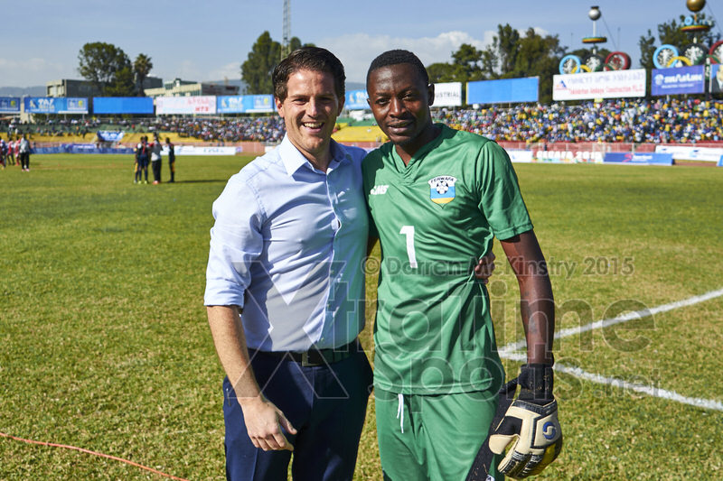 Coach McKinstry with Eric NDAYISHIMIYE (1) at the end of the penalty shoot-out  [Rwanda vs Sudan, CECAFA 2015, Semi final, 3 Dec 2015 in Addis Ababa, Ethiopia.  Photo © Darren McKinstry 2015, www.XtraTimeSports.net]