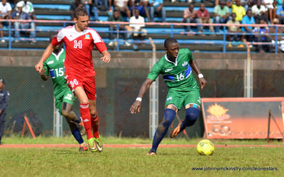 Abdul Rahman Bangura (Atlanta Silverbacks, USA) makes his debut for the Leone Stars [Leone Stars v Seychelles, Freetown, 19 July 2014 (Pic: Darren McKinstry)]