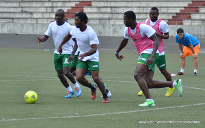 Alfred Sankoh, Mike Lahoud, Abdul Rahman Bangura and Mohamed 'Medo' Kamara [Training camp ahead of Leone Stars v Ivory Coast on 6 September 2014 (Pic © Darren McKinstry / www.johnnymckinstry.com)]