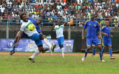 Swaziland foul Michael lahoud to concede a penalty [Leone Stars v Swaziland 31 May 2014 (Pic: Darren McKinstry)]