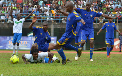 Michael Lahoud and team mates call out for the penalty. [Leone Stars v Swaziland 31 May 2014 (Pic: Darren McKinstry)]